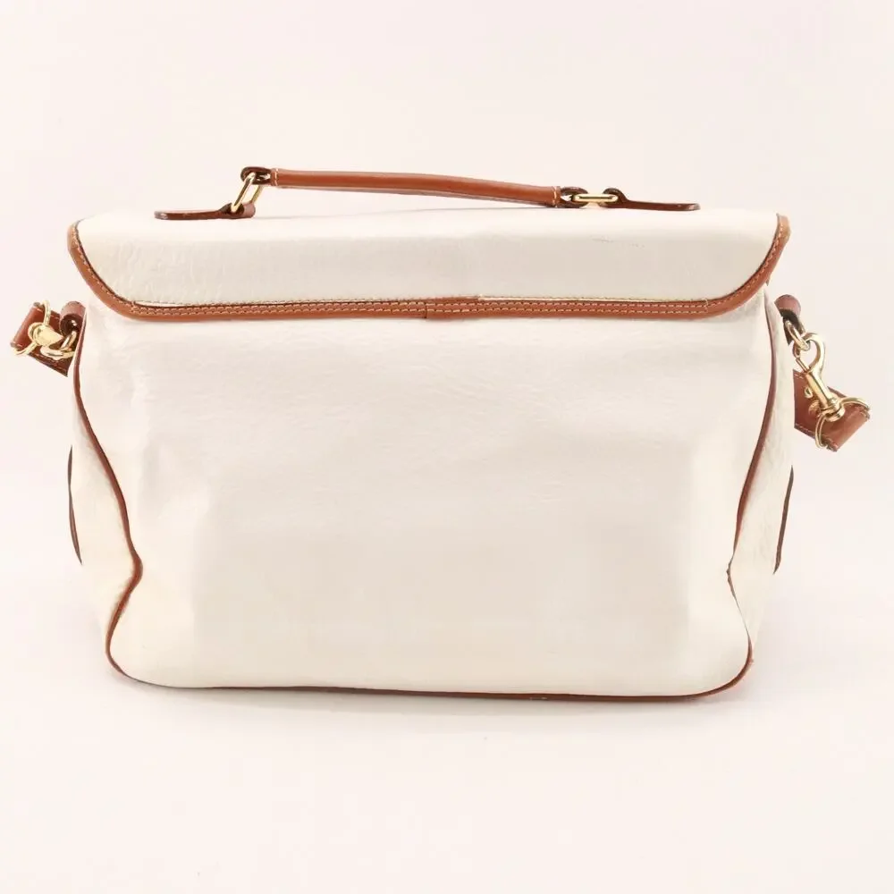 Vtg Saint Borse Handbag Women Medium Ivory Brown Pebble Leather Shoulder Bag